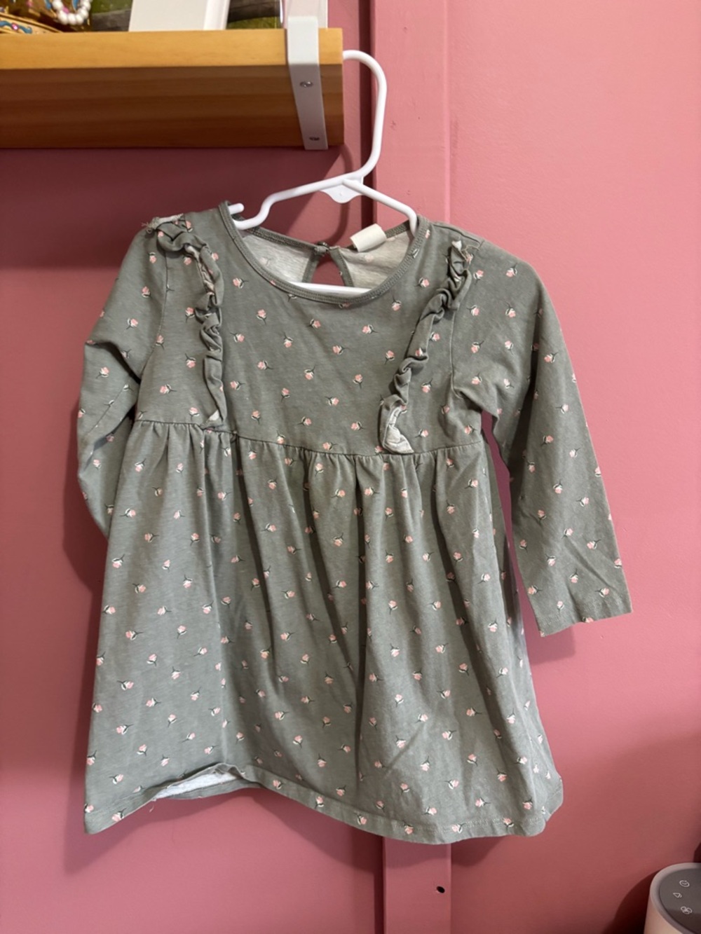 H&M green floral print 3T long sleeve toddler girl dress